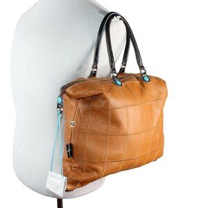 GABS Brown Leather Patchwork Made In Italy Large Zipper Tote Handbag Purse Bag